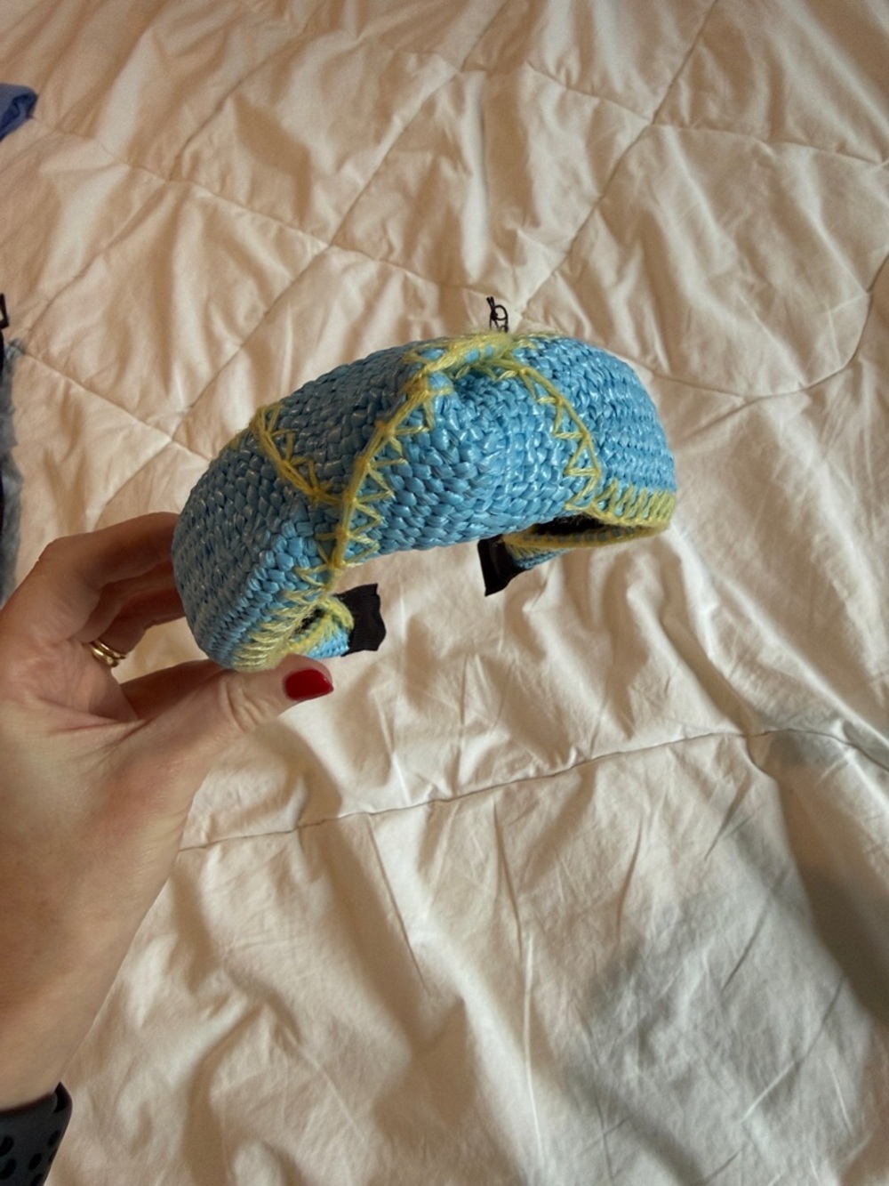Blue Headband with Yellow Stitching